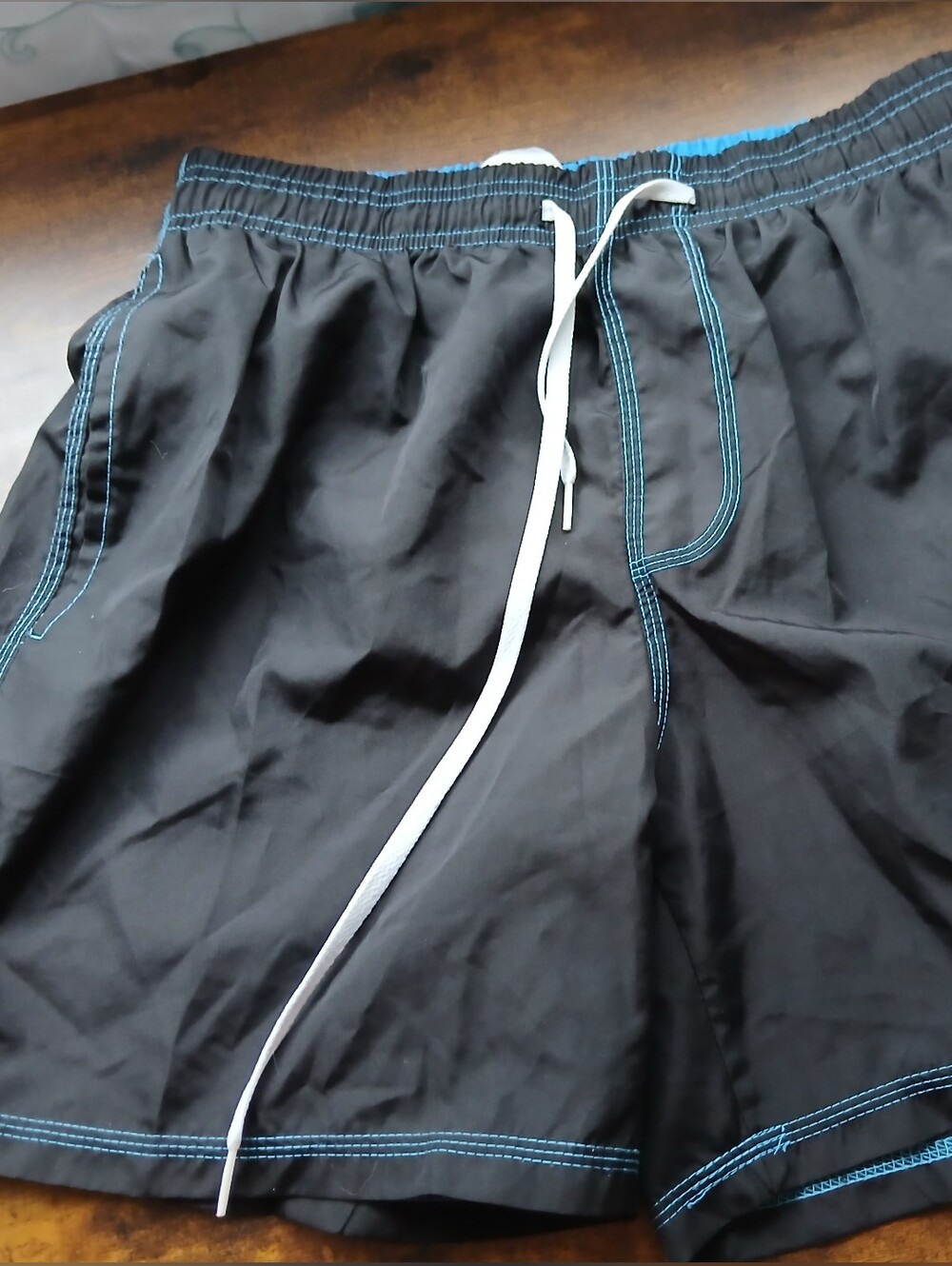 Men's Black Swim Shorts with Blue Stitching